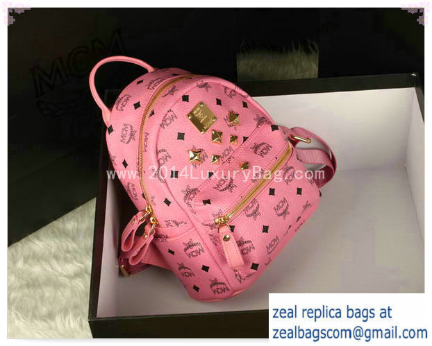 High Quality Replica MCM Stark Backpack Medium in Calf Leather 8003 Pink - Click Image to Close